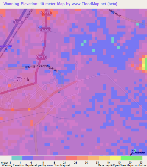 Wanning,China Elevation Map