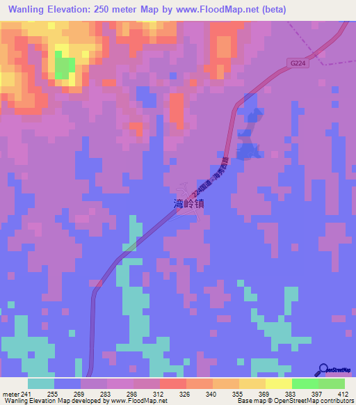 Wanling,China Elevation Map