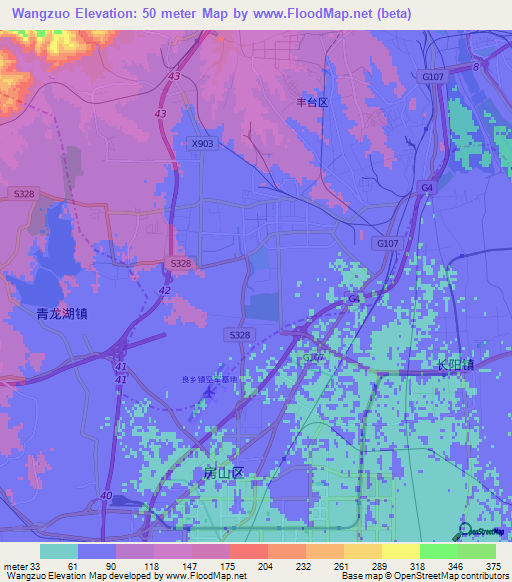Wangzuo,China Elevation Map