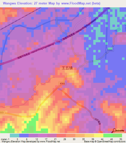 Wangwu,China Elevation Map