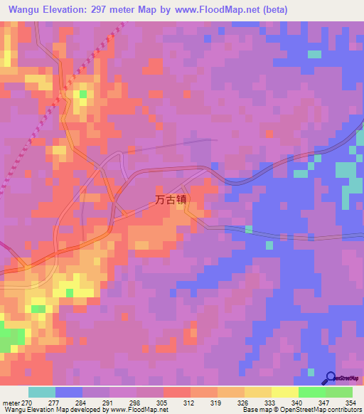 Wangu,China Elevation Map