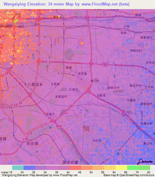 Wangsiying,China Elevation Map
