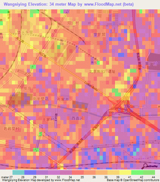 Wangsiying,China Elevation Map