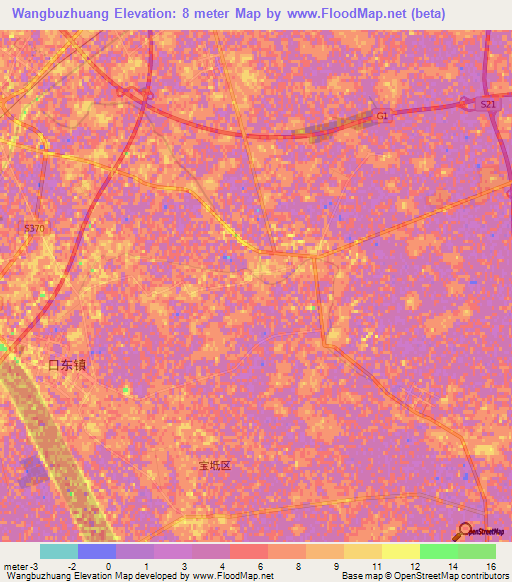 Wangbuzhuang,China Elevation Map