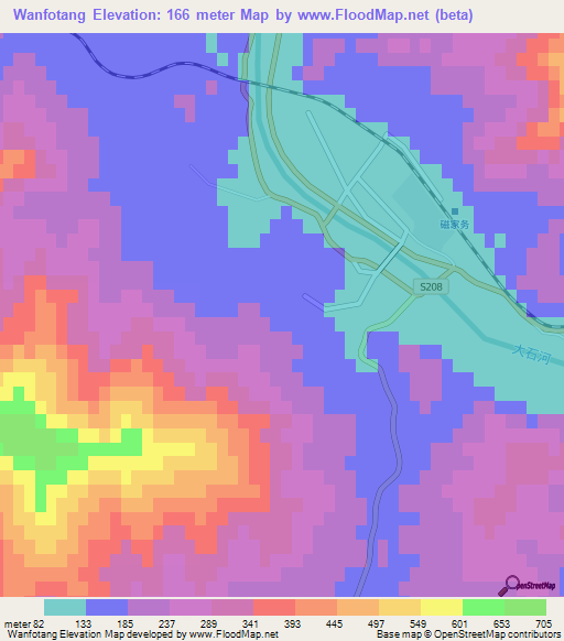 Wanfotang,China Elevation Map
