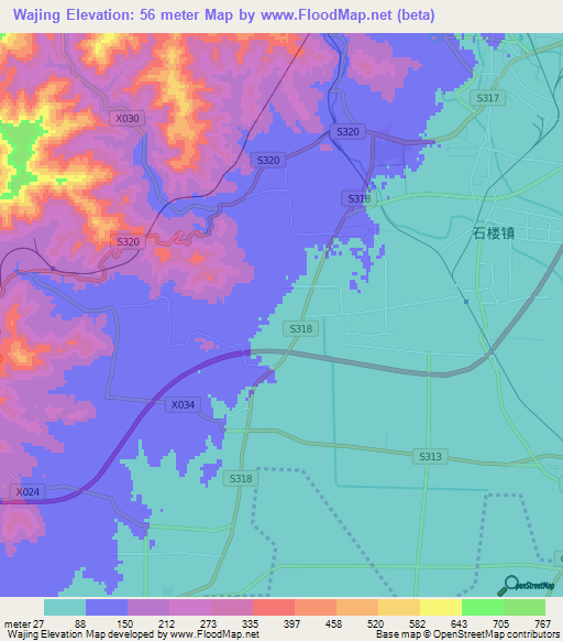 Wajing,China Elevation Map