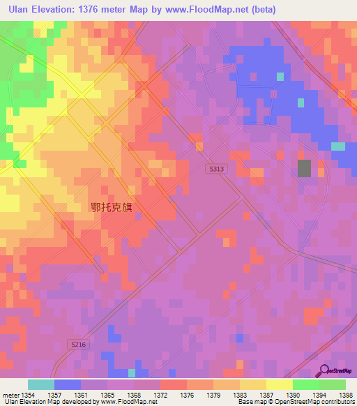 Ulan,China Elevation Map