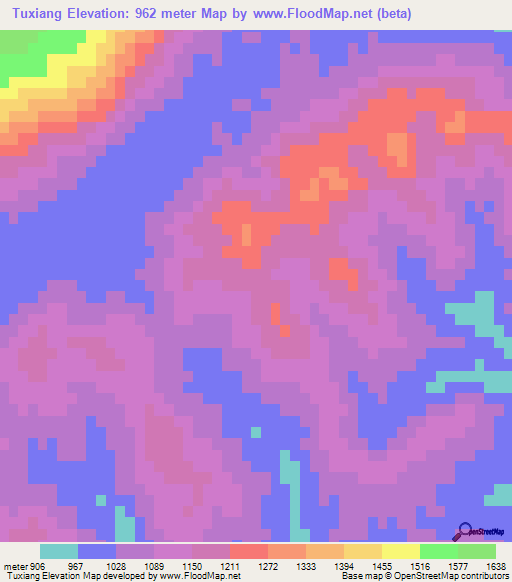 Tuxiang,China Elevation Map