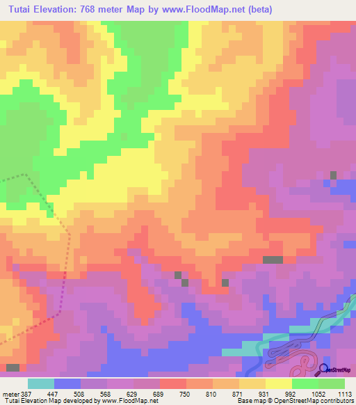 Tutai,China Elevation Map
