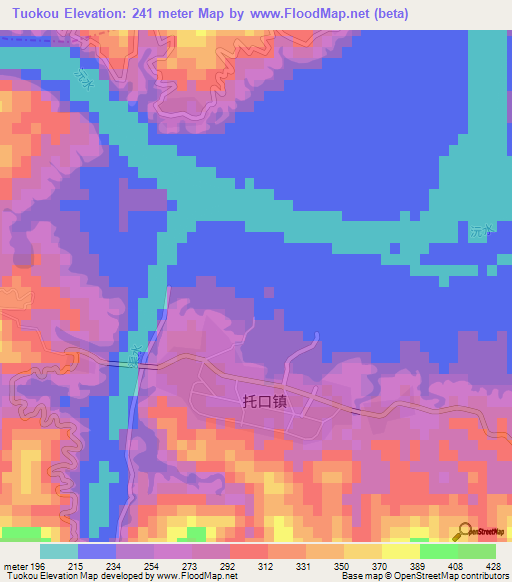 Tuokou,China Elevation Map