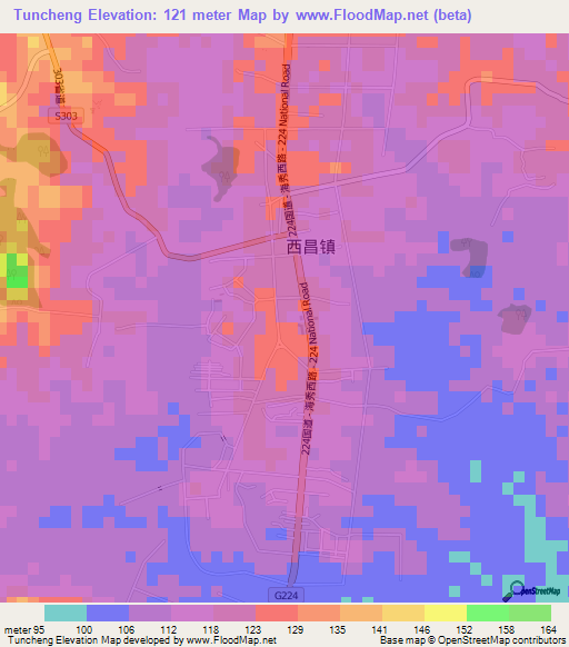 Tuncheng,China Elevation Map