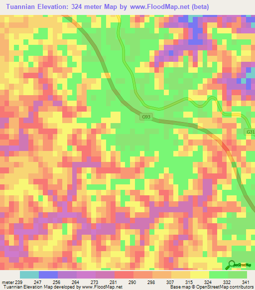 Tuannian,China Elevation Map