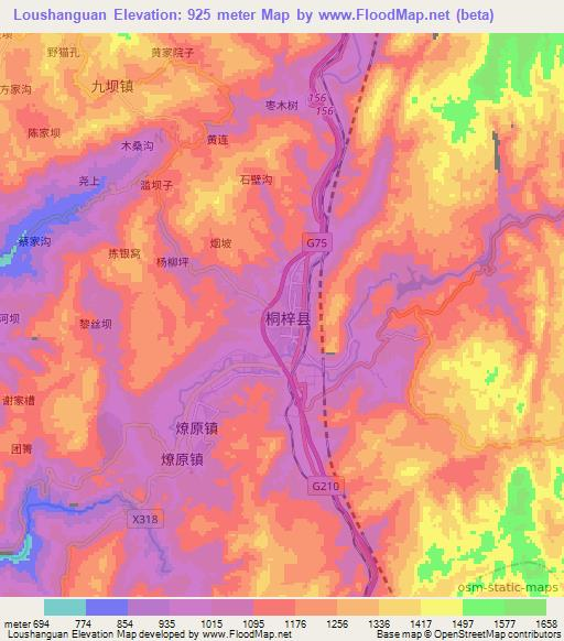Loushanguan,China Elevation Map
