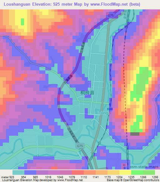 Loushanguan,China Elevation Map