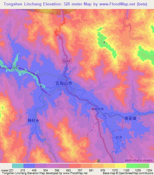 Tongshen Linchang,China Elevation Map