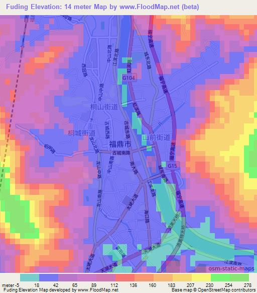 Fuding,China Elevation Map
