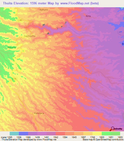 Thuita,Kenya Elevation Map