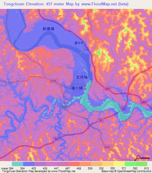 Tongchuan,China Elevation Map