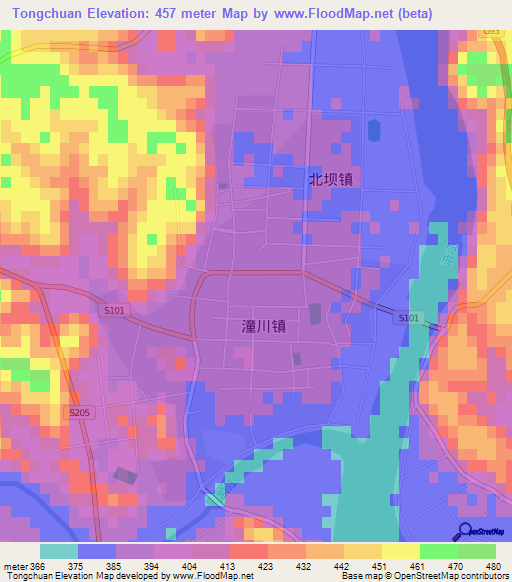 Tongchuan,China Elevation Map