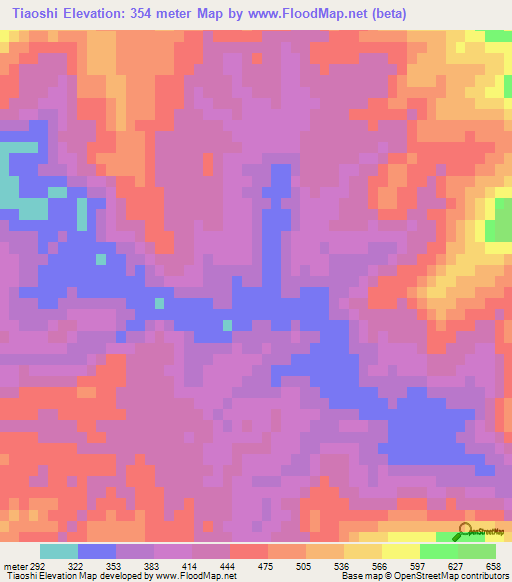Tiaoshi,China Elevation Map