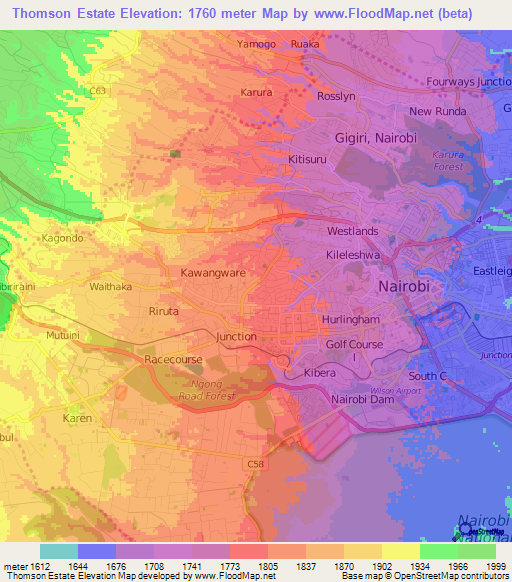 Thomson Estate,Kenya Elevation Map