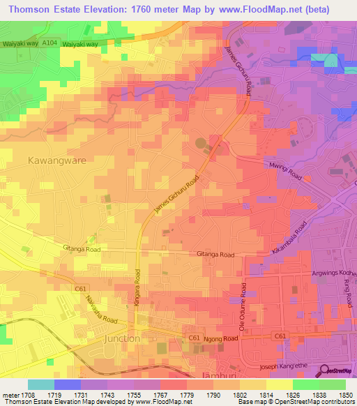 Thomson Estate,Kenya Elevation Map