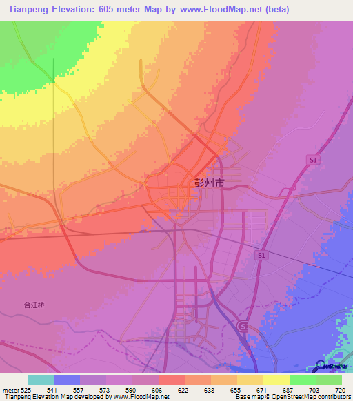 Tianpeng,China Elevation Map