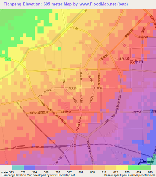Tianpeng,China Elevation Map