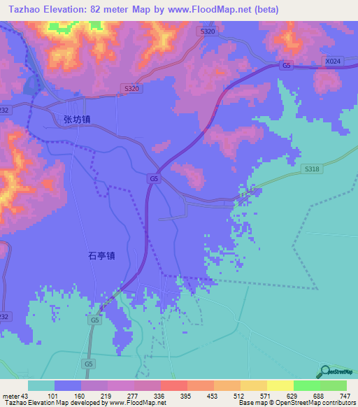 Tazhao,China Elevation Map