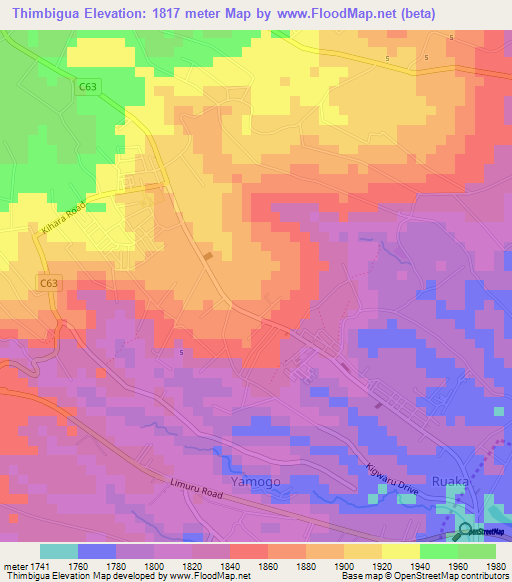 Thimbigua,Kenya Elevation Map