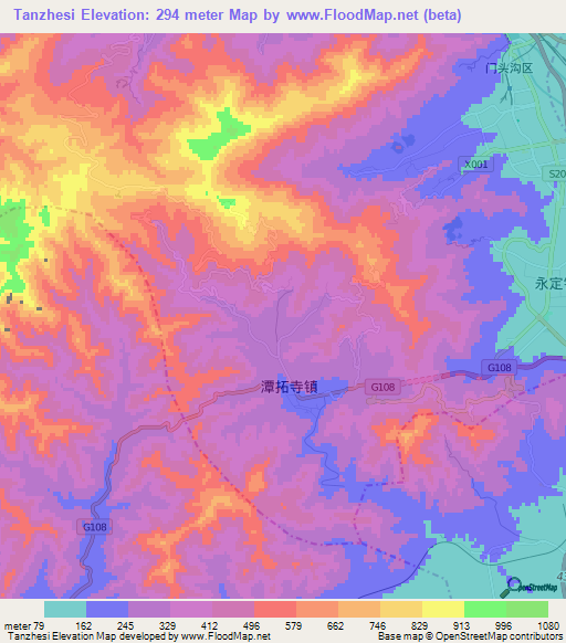 Tanzhesi,China Elevation Map