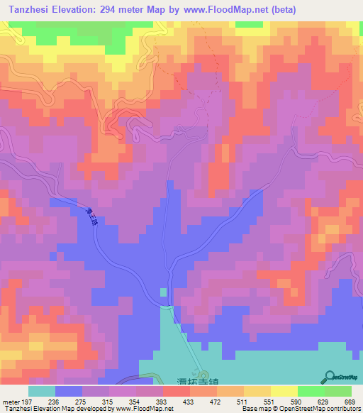 Tanzhesi,China Elevation Map
