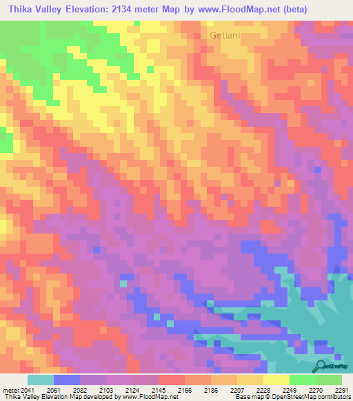 Thika Valley,Kenya Elevation Map