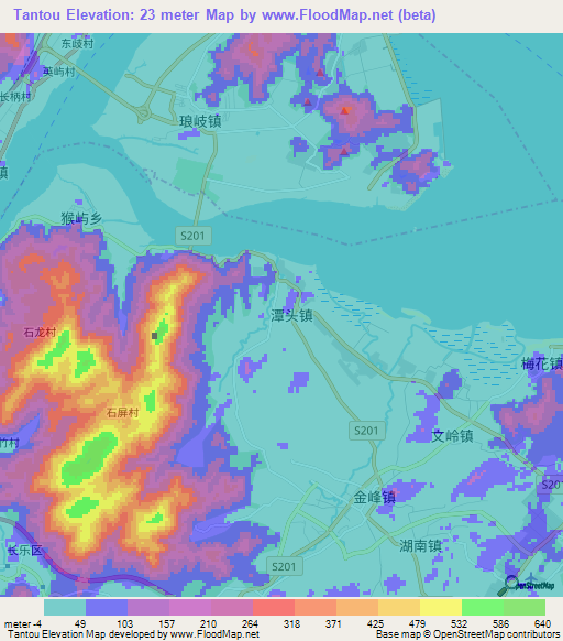 Tantou,China Elevation Map