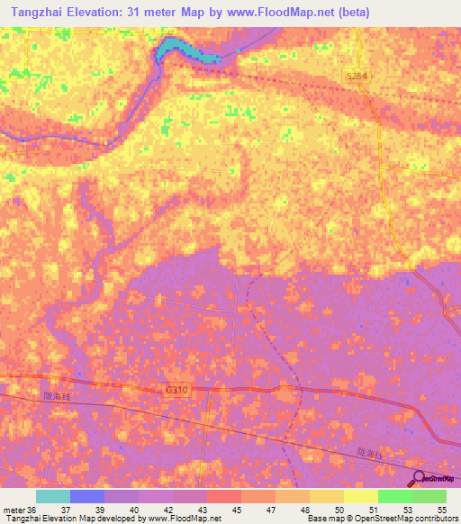 Tangzhai,China Elevation Map