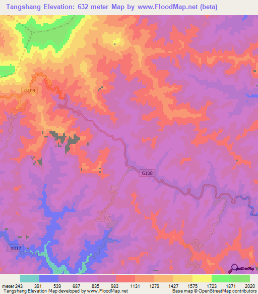 Tangshang,China Elevation Map