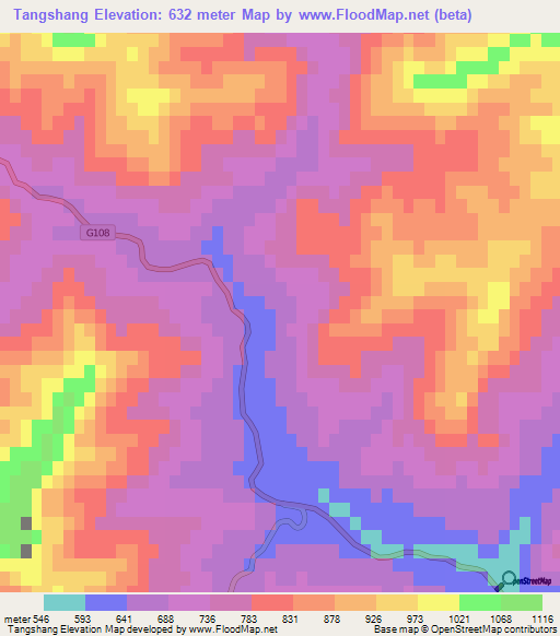 Tangshang,China Elevation Map