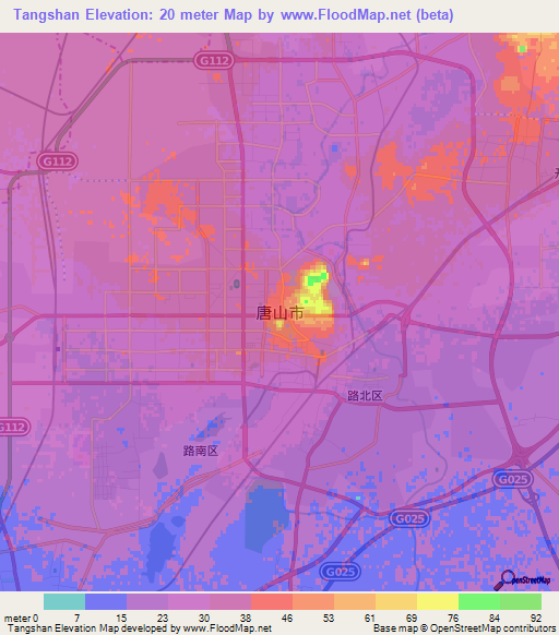 Tangshan,China Elevation Map