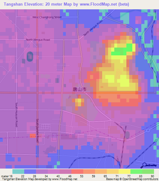 Tangshan,China Elevation Map