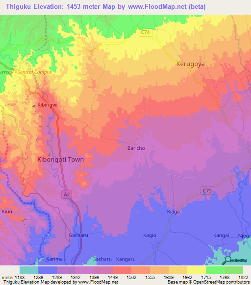 Thiguku,Kenya Elevation Map