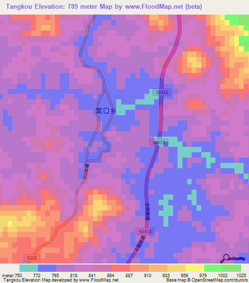 Tangkou,China Elevation Map