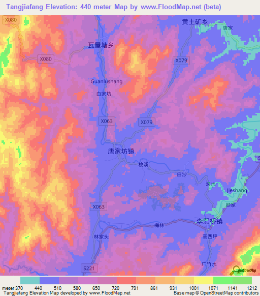 Tangjiafang,China Elevation Map