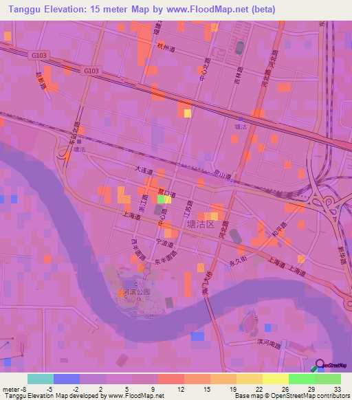 Tanggu,China Elevation Map