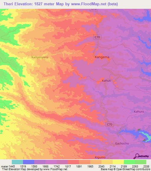 Theri,Kenya Elevation Map