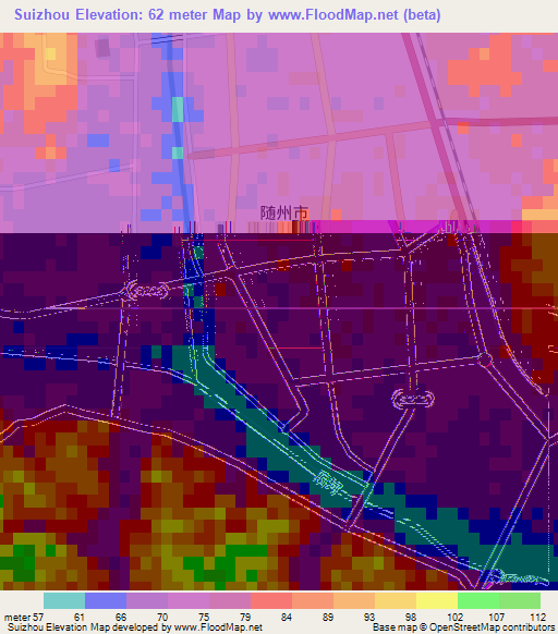 Suizhou,China Elevation Map