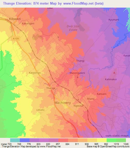 Thange,Kenya Elevation Map