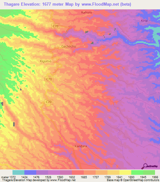 Thagare,Kenya Elevation Map