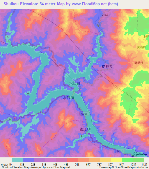 Shuikou,China Elevation Map