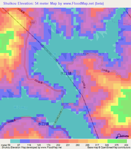 Shuikou,China Elevation Map