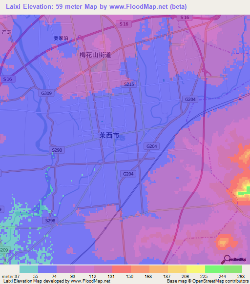 Laixi,China Elevation Map